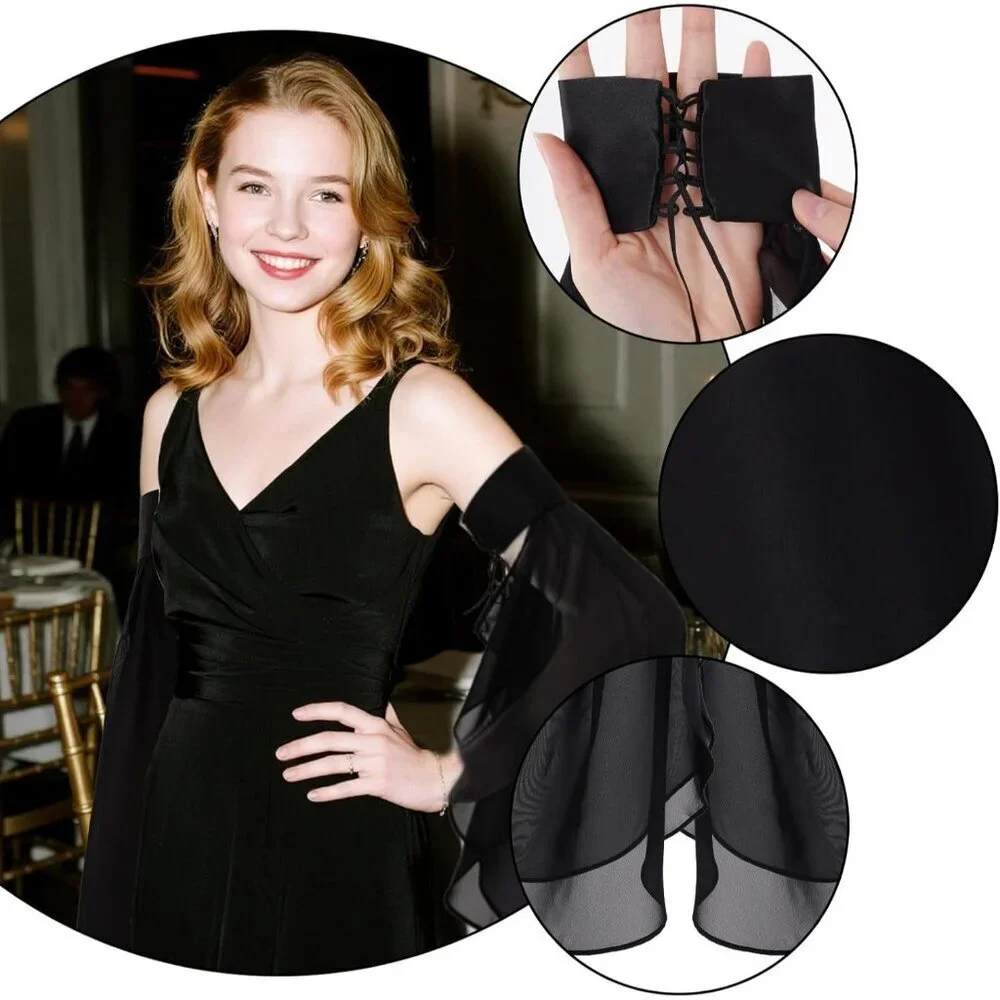 Women's Long Bell Chiffon Black Sleeves Gloves Halloween Accessories Costume